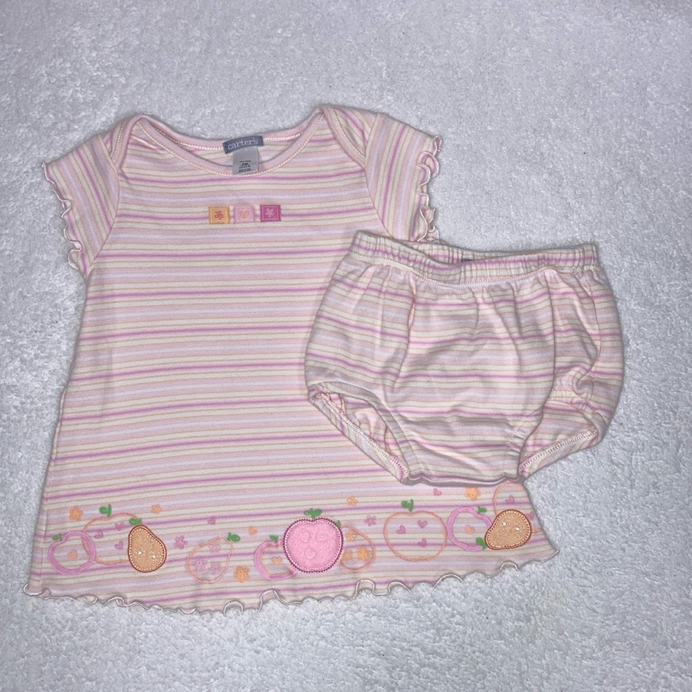 5/$20 Carters 2 pc striped fruit dress with matching bottoms 6m